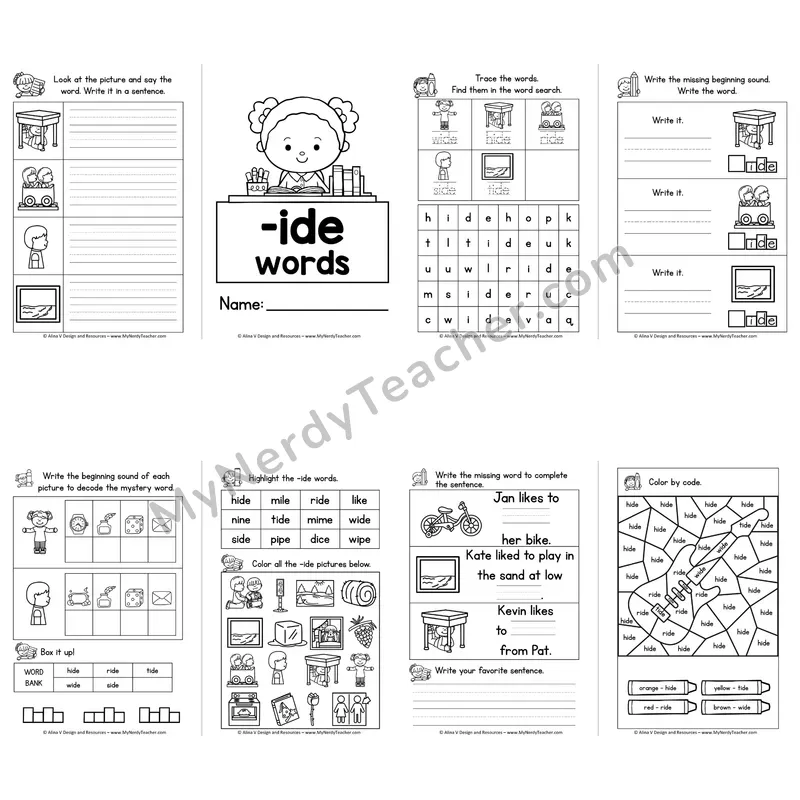 VCe -IDE Word Family Booklet — Long I Silent E Activities