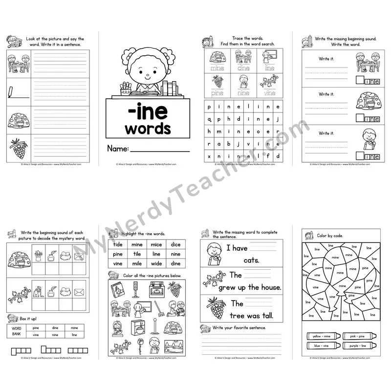 VCe -INE Word Family Booklet — Long I Silent E Activities