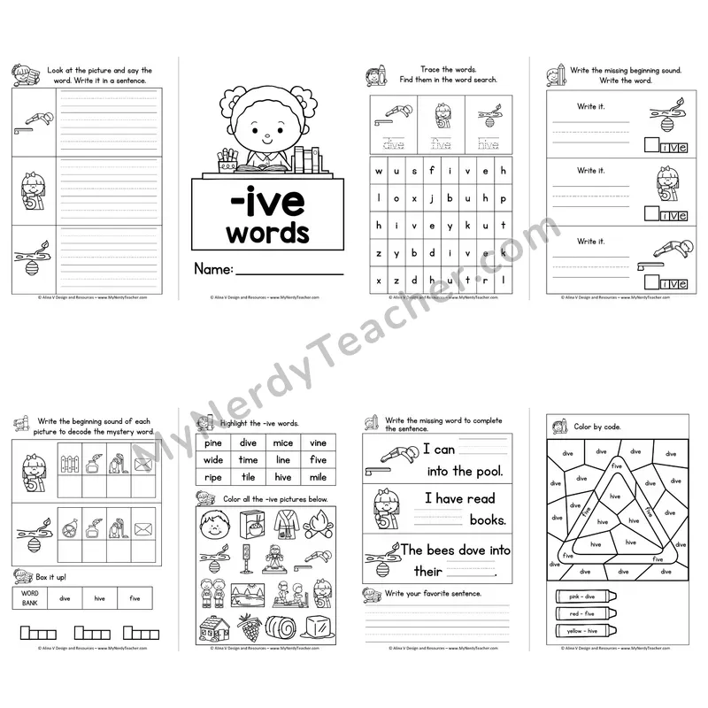 VCe -IVE Word Family Booklet — Long I Silent E Activities