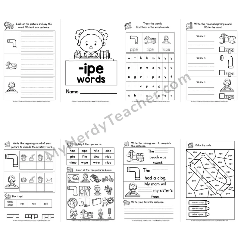 VCe -IPE Word Family Booklet — Long I Silent E Activities