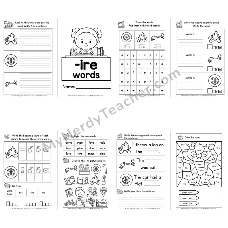 VCe -IRE Word Family Booklet — Long I Silent E Activities