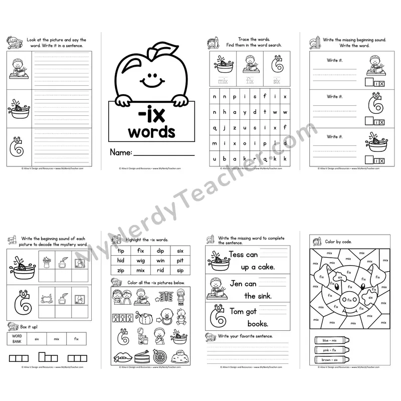 CVC -IX Word Family Booklet — Short I Phonics Activities