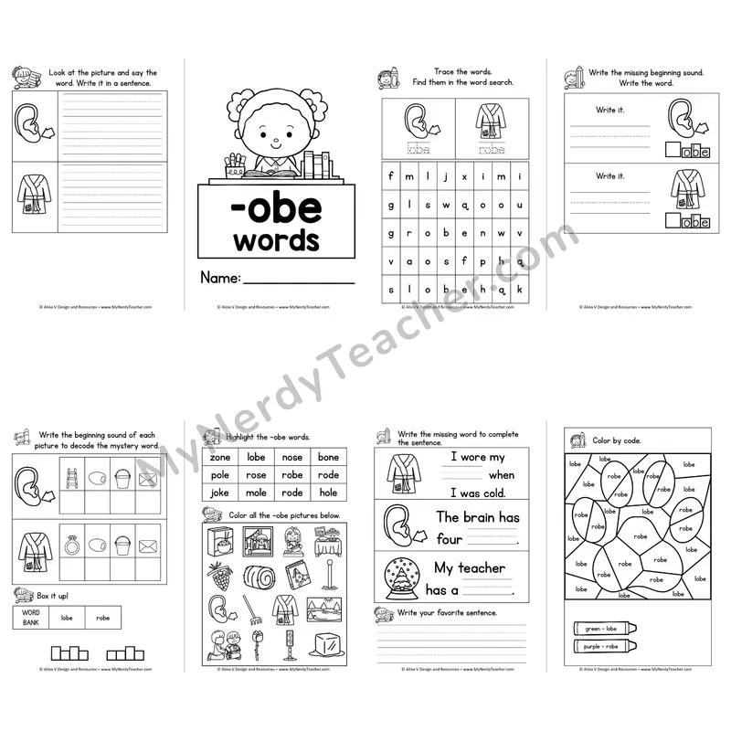 VCe -OBE Word Family Booklet — Long O Silent E Activities