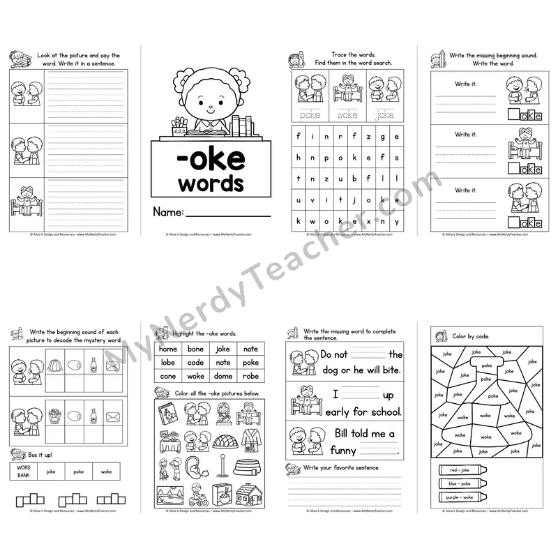 VCe -OKE Word Family Booklet — Long O Silent E Activities