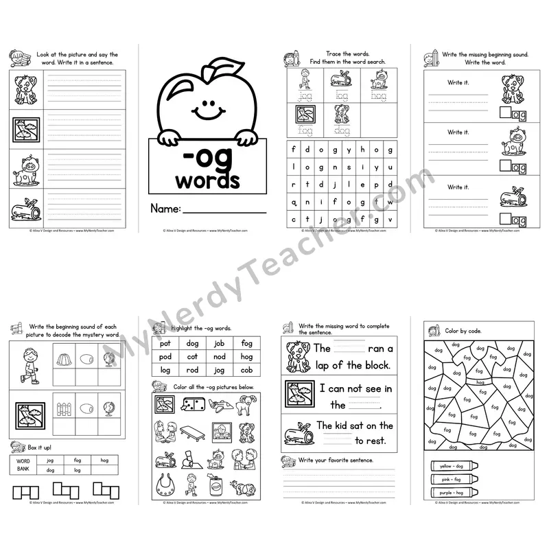 CVC -OG Word Family Booklet — Short O Phonics Activities