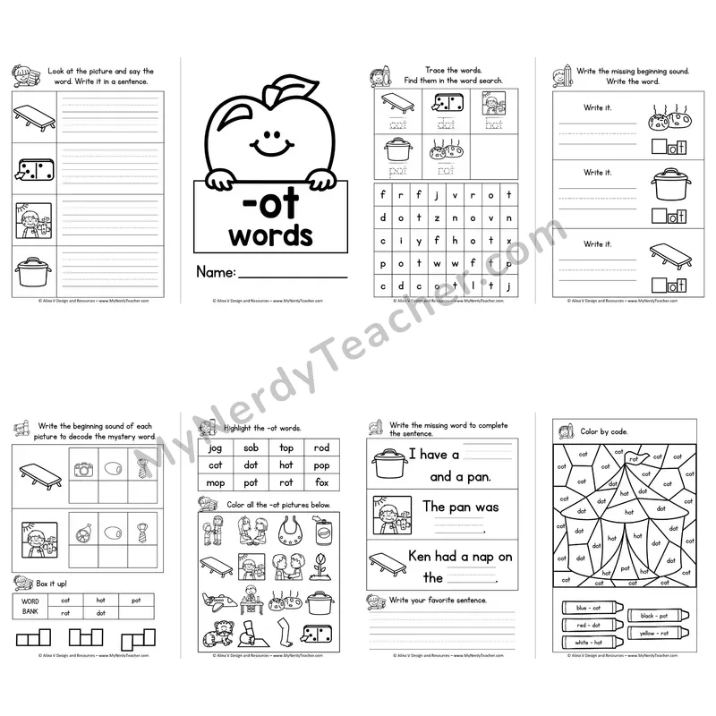 CVC -OT Word Family Booklet — Short O Phonics Activities