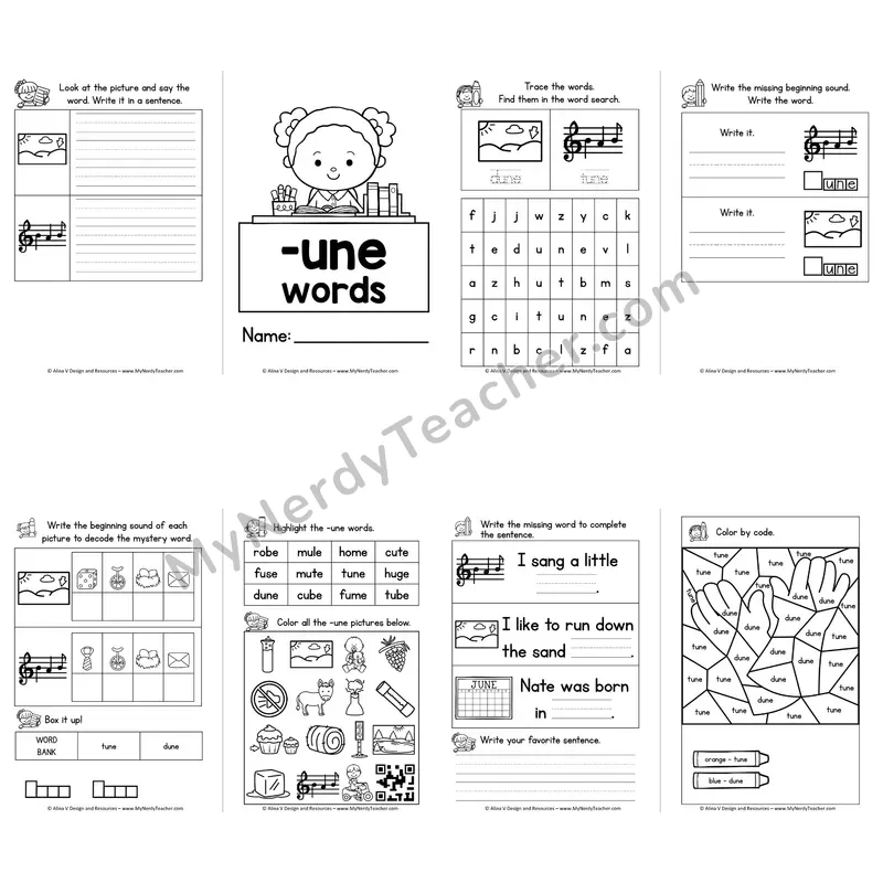 VCe -UNE Word Family Booklet — Long U Silent E Activities
