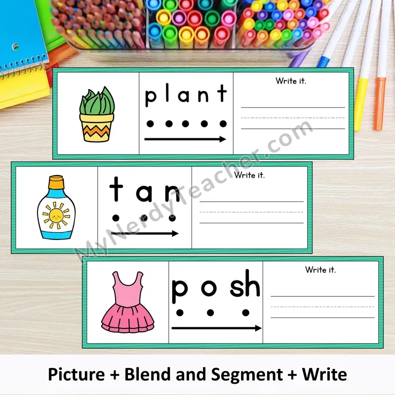 Phonics Blend Segment and Write Strips — Picture Supported