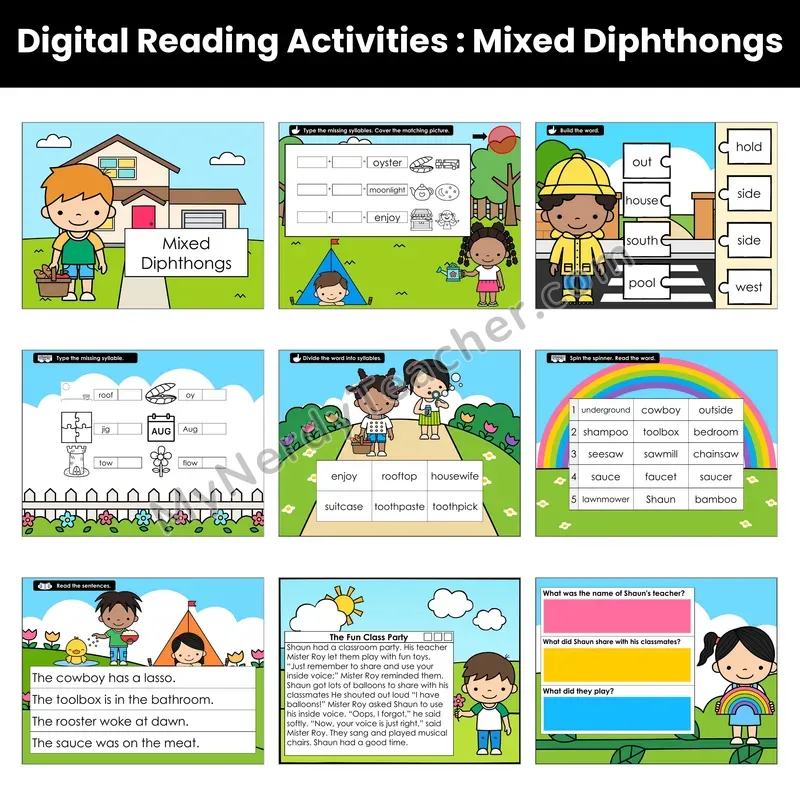 Mixed Diphthongs Decodable Passage — Google Slides (Set 1 of 2)