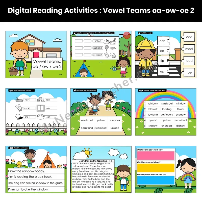 Vowel Teams oa, ow, oe Decodable Passage — Google Slides (Set 2 of 2)