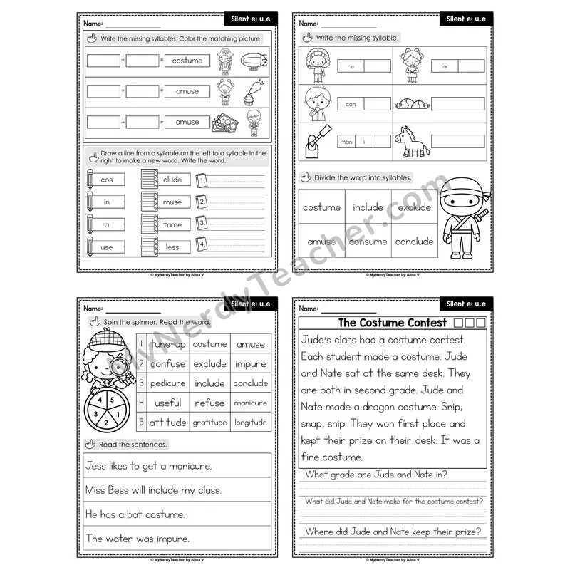 Silent e u_e Decodable Passage — Editable PPT (Set 1 of 2)