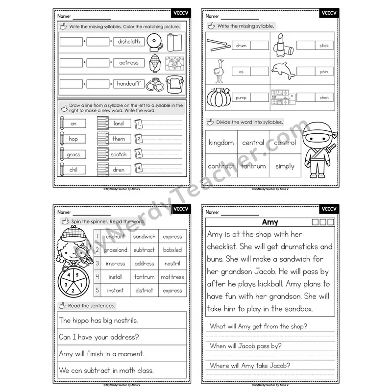 VCCCV Syllable Division Decodable Passage — Editable PPT (Set 2 of 3)