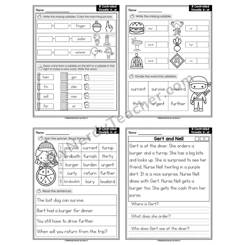 R-Controlled Vowels or Decodable Passage Worksheet