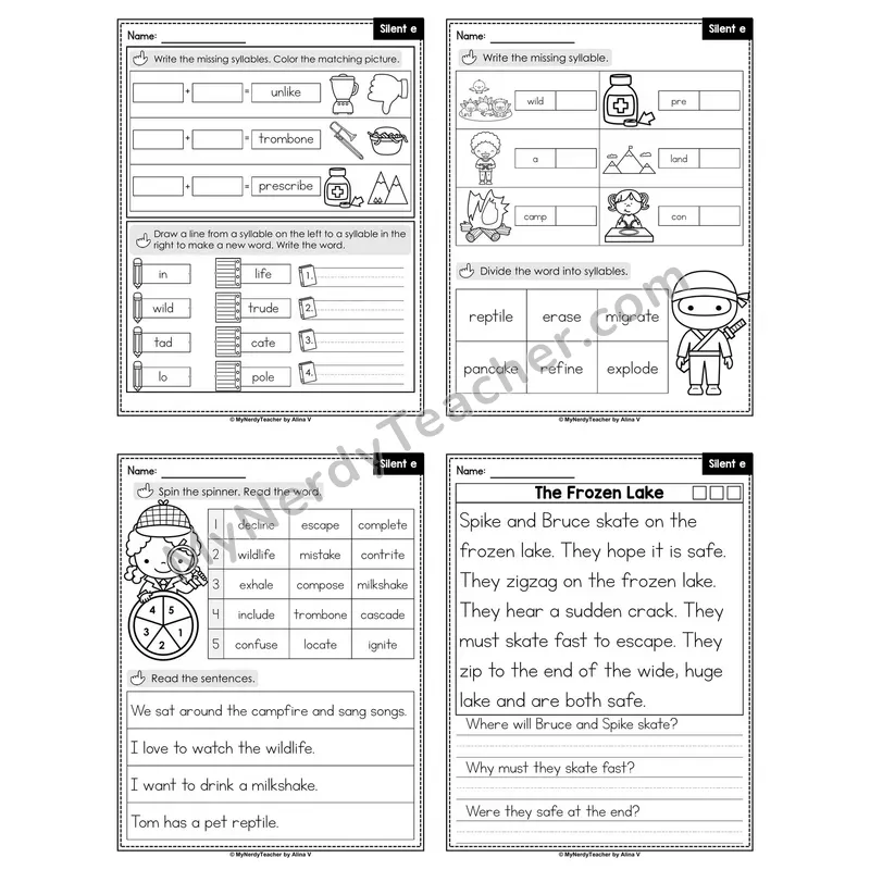 Silent e Mixed Review Decodable Passage Worksheet (Set 2 of 3)