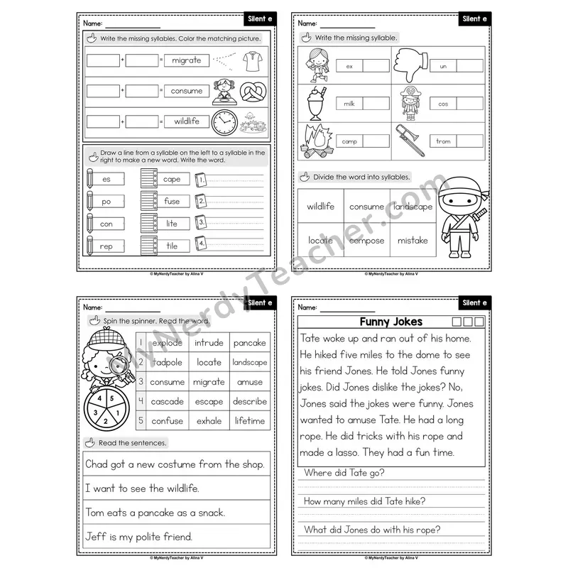 Silent e Mixed Review Decodable Passage Worksheet (Set 3 of 3)