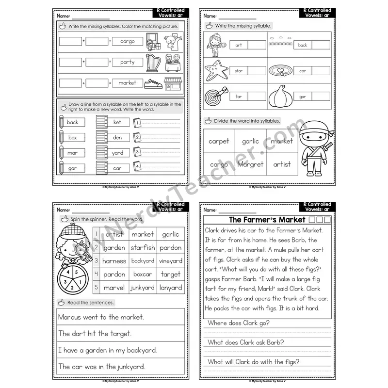 R-Controlled Vowels ar Decodable Passage Worksheet (Set 1 of 3)
