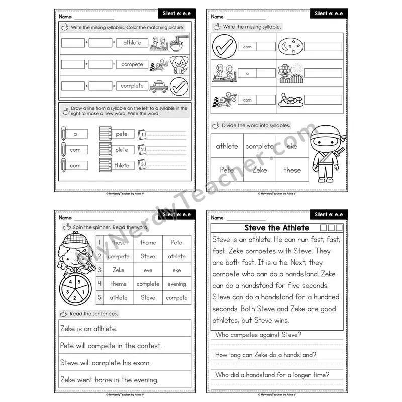 Silent e e_e Decodable Passage Worksheet