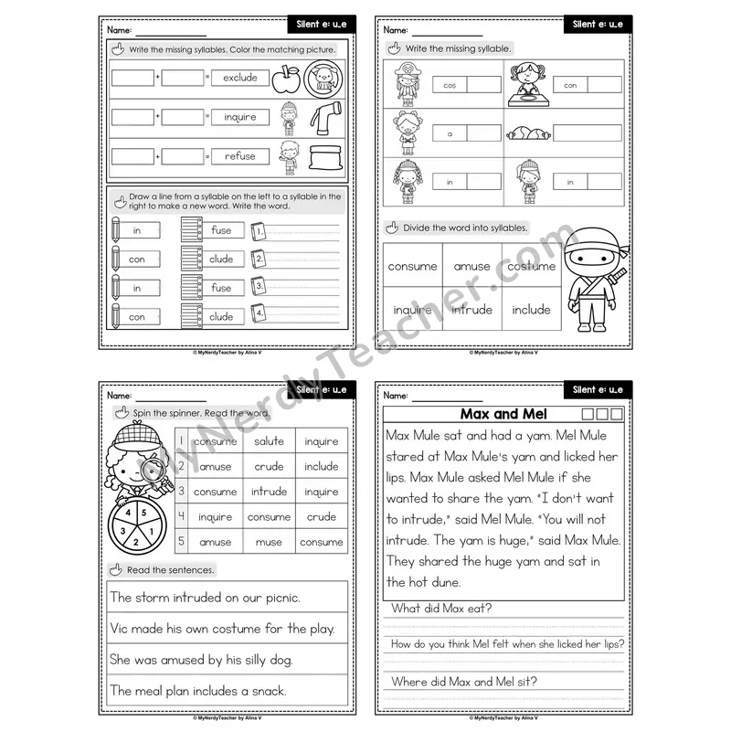 Silent e u_e Decodable Passage Worksheet (Set 2 of 2)