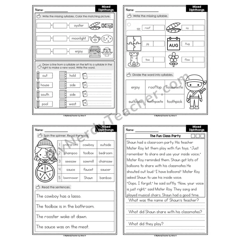 Mixed Diphthongs Decodable Passage Worksheet (Set 2 of 2)