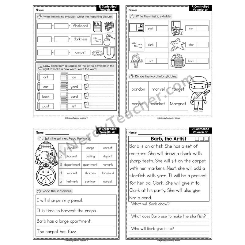 R-Controlled Vowels ar Decodable Passage Worksheet (Set 3 of 3)