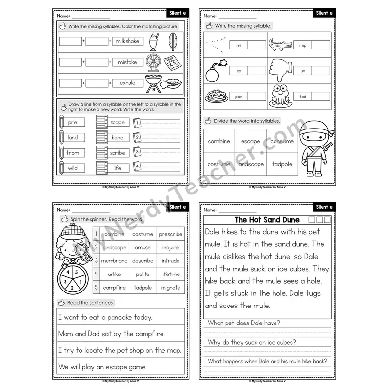 Silent e Mixed Review Decodable Passage Worksheet (Set 1 of 3)