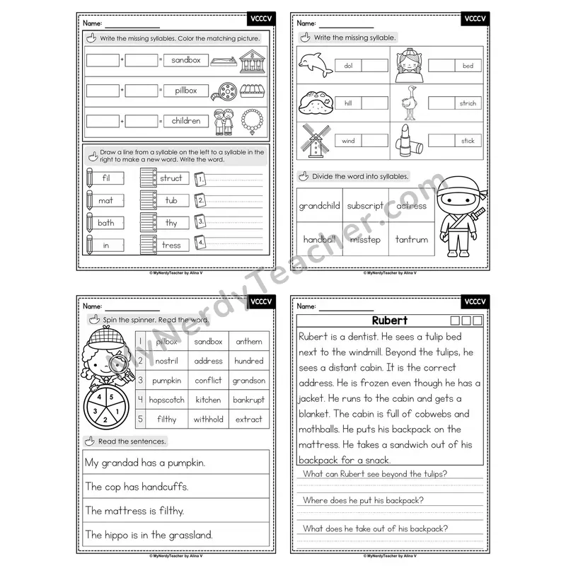 VCCCV Syllable Division Decodable Passage Worksheet (Set 1 of 3)