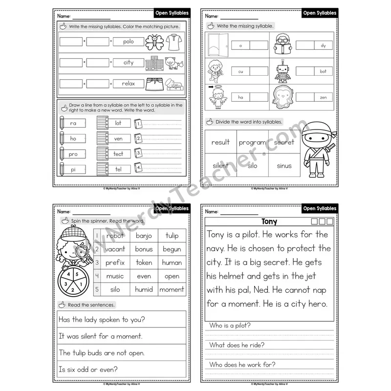 Open Syllables Decodable Passage Worksheet (Set 3 of 4)