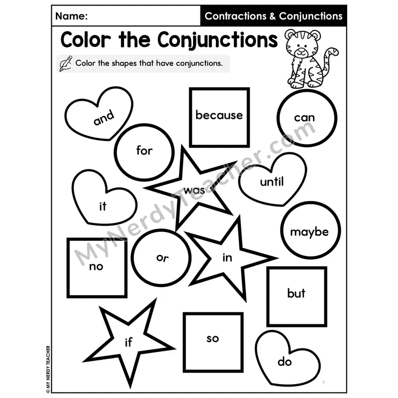 Color the Conjunctions Worksheet — Shape Recognition