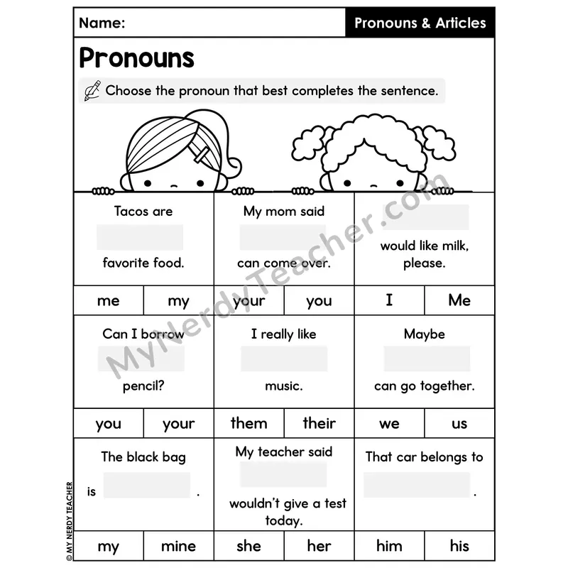 Choose the Best Pronoun Worksheet — Sentence Completion Multiple Choice