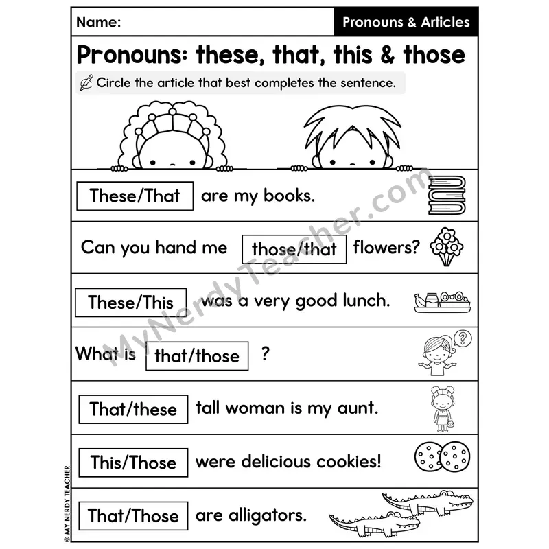 Demonstrative Pronouns Worksheet — This That These Those Circle Practice