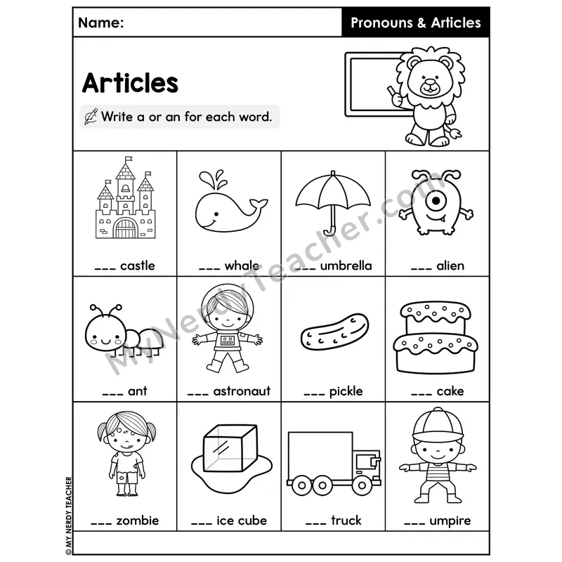 Write A or An Worksheet — Vowel Sound Picture Practice