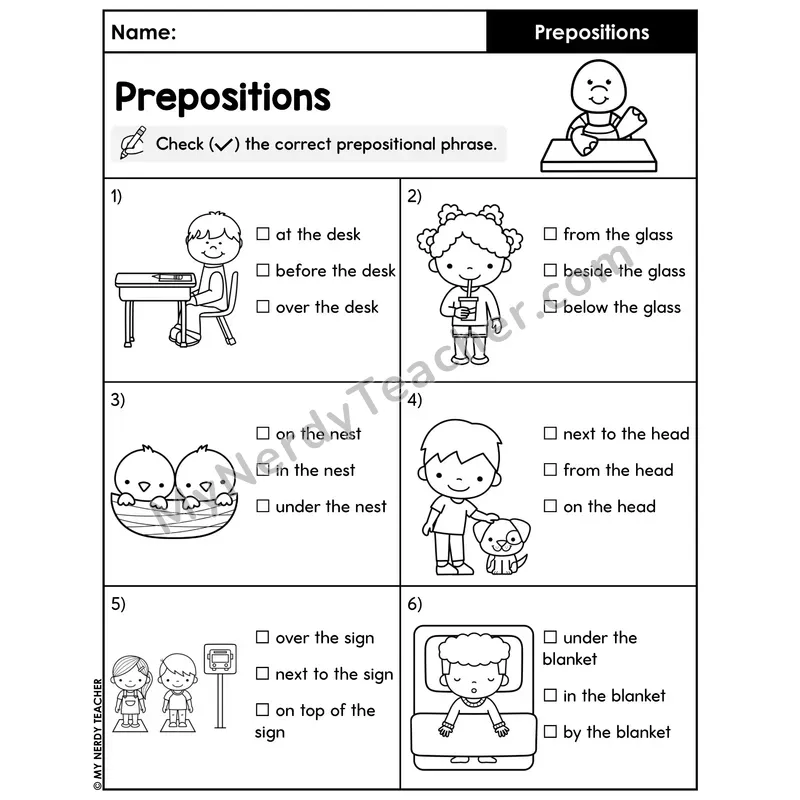 Check the Correct Prepositional Phrase Worksheet — Picture Match