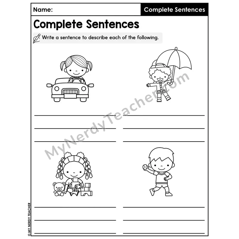 Write a Sentence to Describe Each Picture Worksheet — Four Scenes