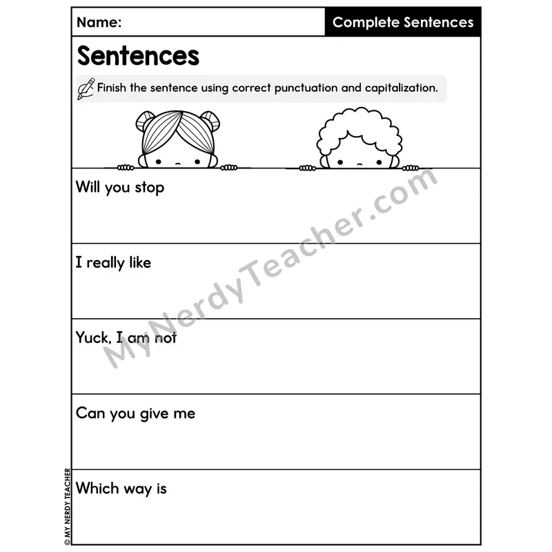 Finish the Sentence with Punctuation Worksheet — Correct Capitalization
