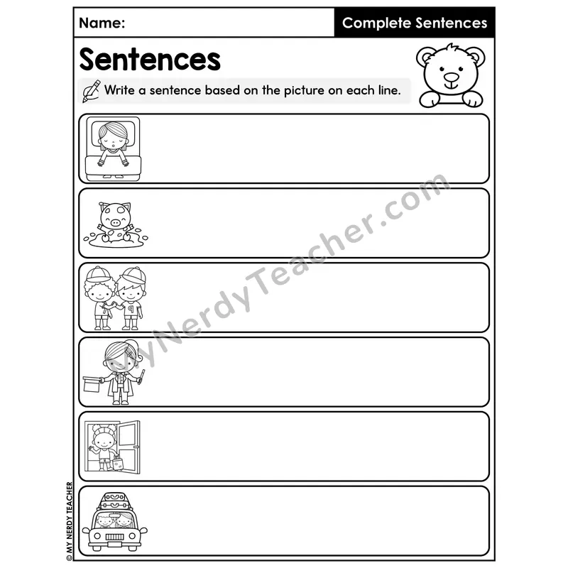 Write a Sentence Based on the Picture Worksheet — Six Scenes Part 1