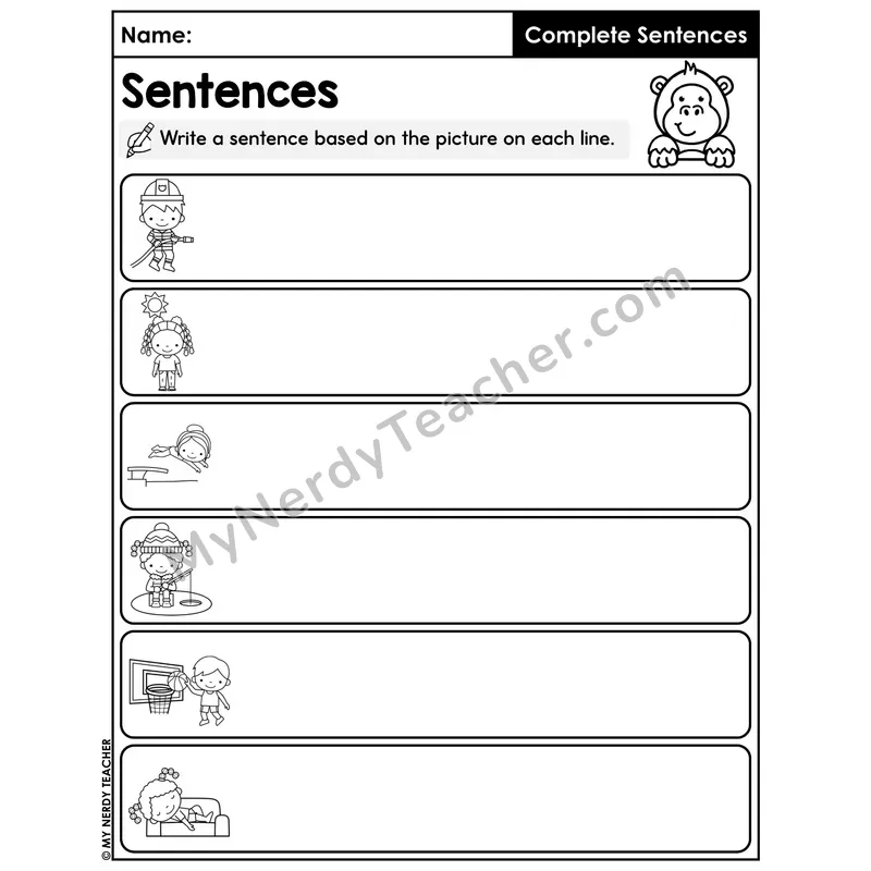 Write a Sentence Based on the Picture Worksheet — Six Scenes Part 2