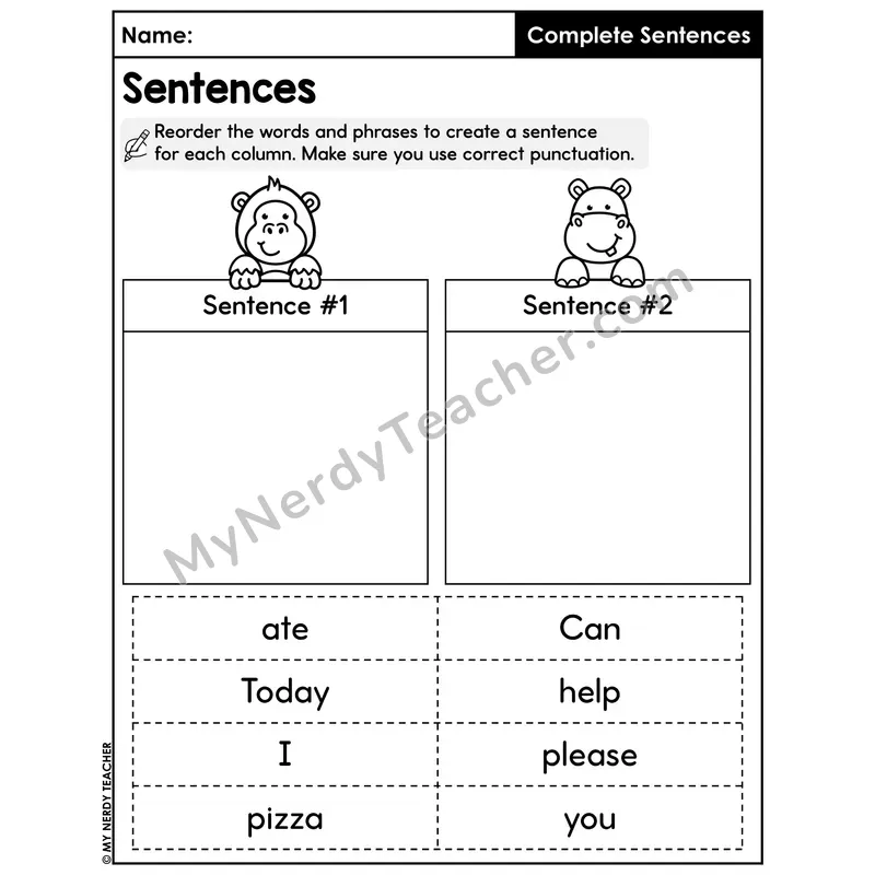 Reorder Words to Create a Sentence Worksheet — Scrambled Sentences Part 1