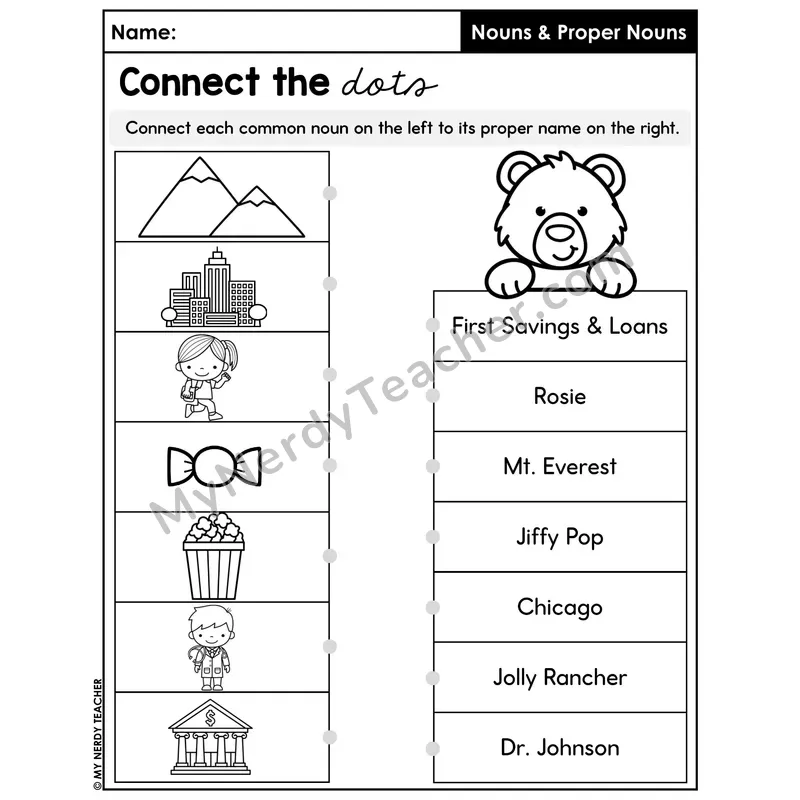 Connect Common to Proper Noun Worksheet — Picture to Brand Match
