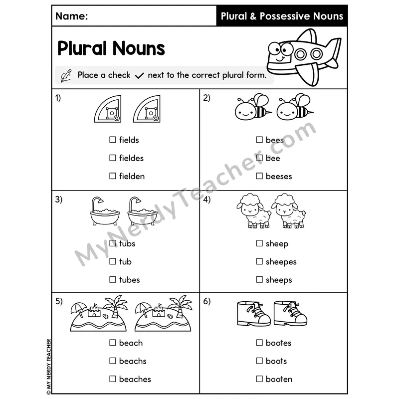 Plural Nouns Check the Correct Plural Worksheet — Picture Multiple Choice