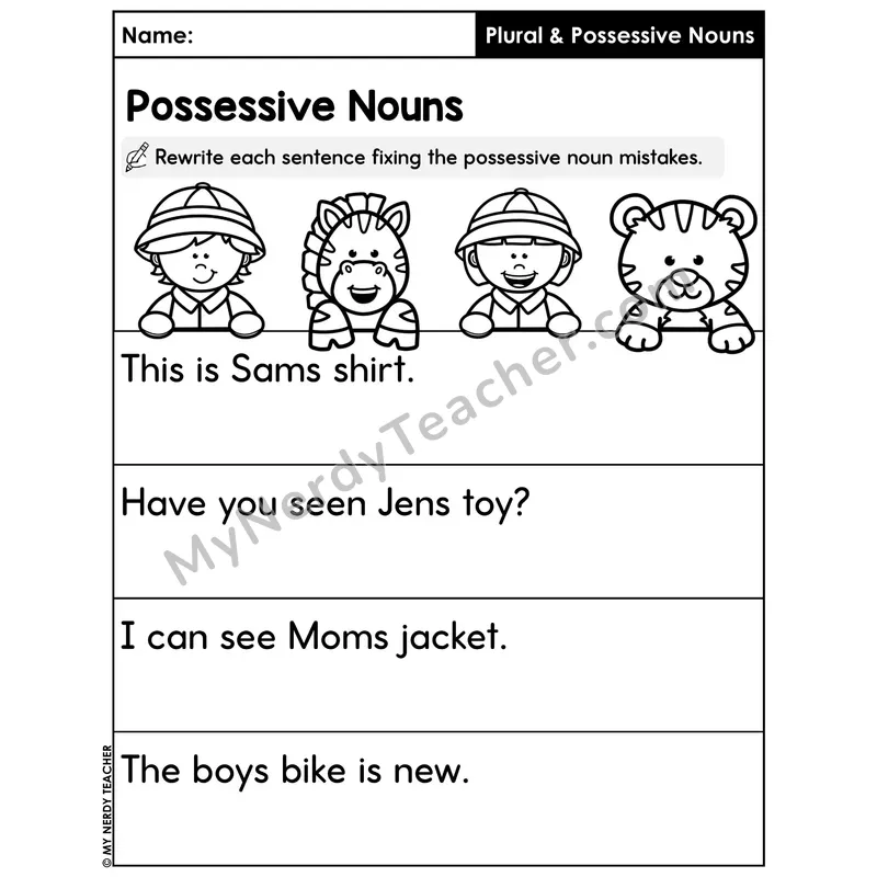 Rewrite Sentences to Fix Possessive Nouns Worksheet — Apostrophe Editing
