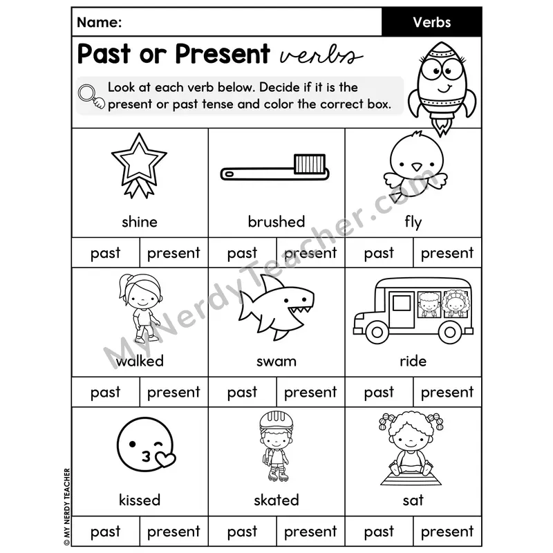 Past or Present Verbs Worksheet — Verb Tense Color Box
