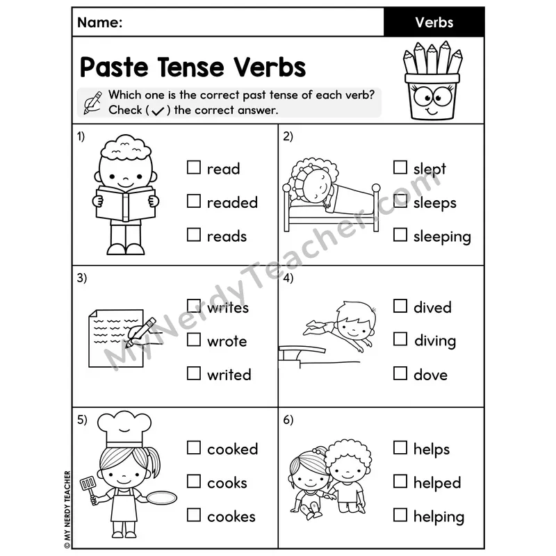 Past Tense Verbs Check the Correct Form Worksheet — Irregular and Regular