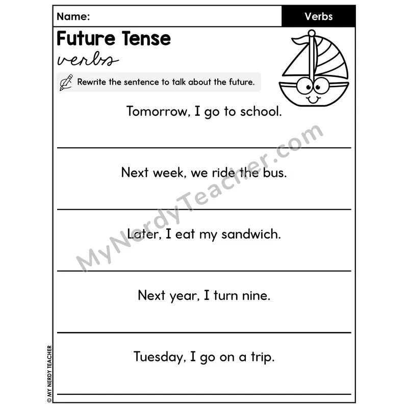 Future Tense Rewrite Sentences Worksheet — Add Will to Talk About Future