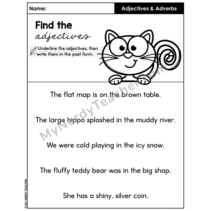 Find the Adjectives Underline Worksheet — Adjective Identification in Sentences