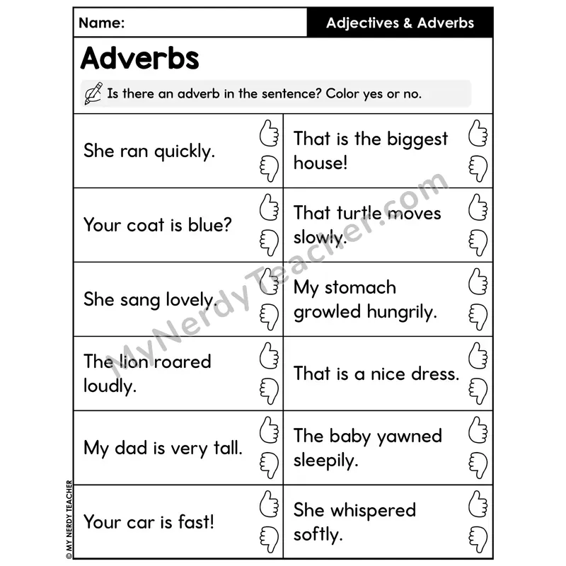 Is There an Adverb Yes or No Worksheet — Adverb Identification