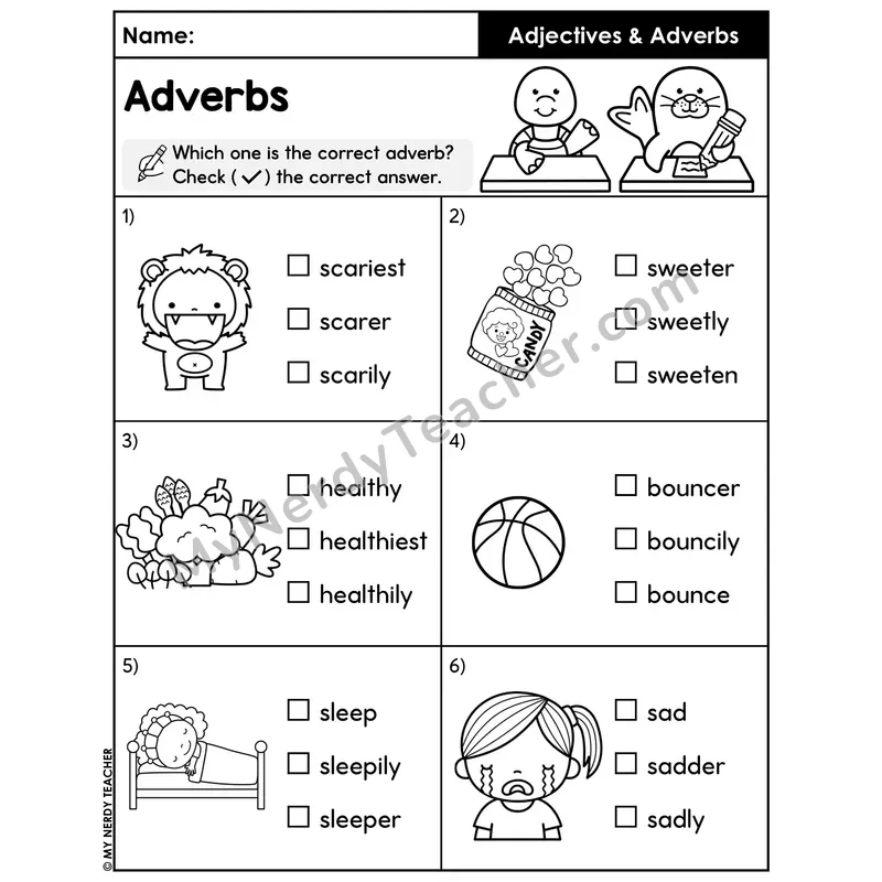 Check the Correct Adverb Worksheet — Adverb vs Adjective Spelling