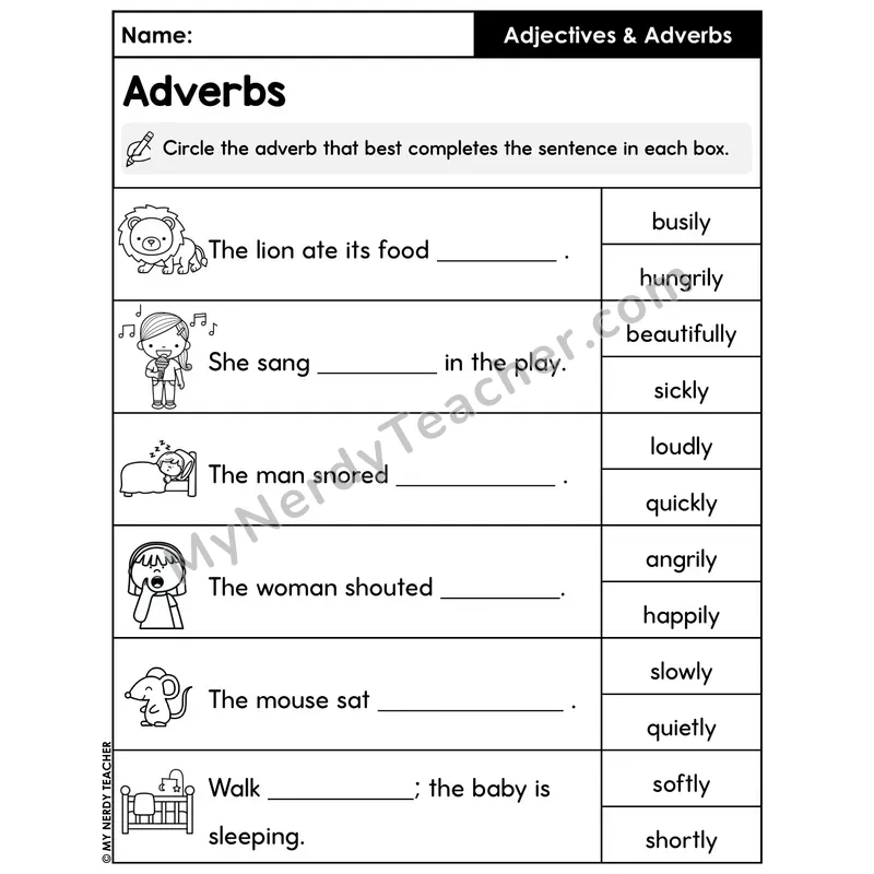 Circle the Best Adverb Worksheet — Sentence Completion Part 2