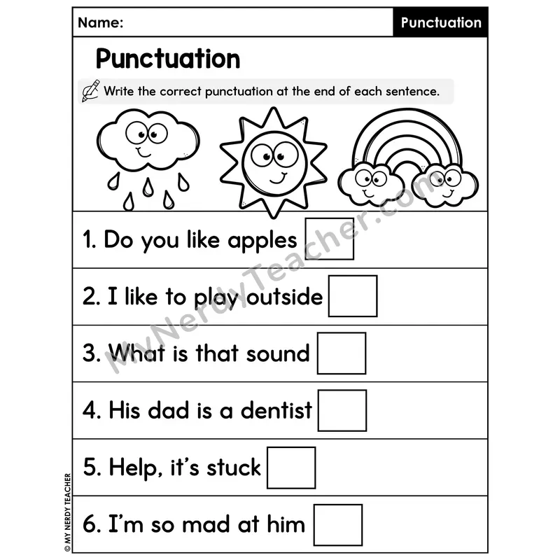 Write the Correct End Punctuation Worksheet — Sentence Endings
