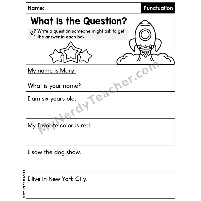 What is the Question Worksheet — Write Question for Each Answer