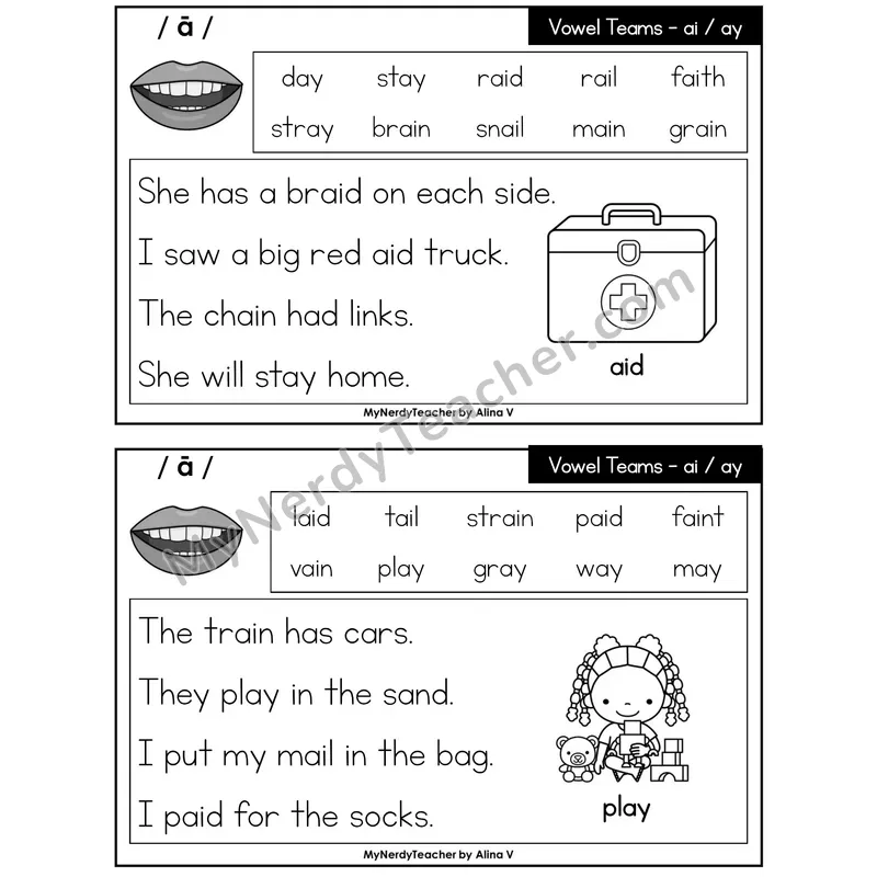 Vowel Teams ai, ay Phonics Flash Cards — Editable PowerPoint